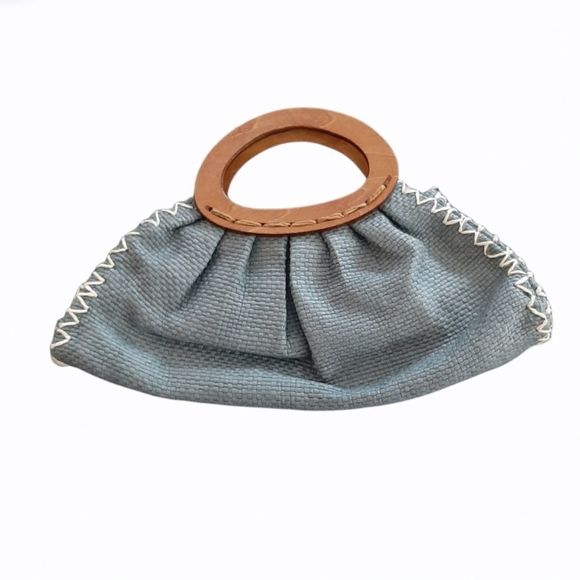 Biotherm Handbags - Biotherm Straw Blue Wooden Handle Handbag Makeup